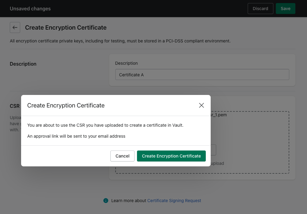 confirm encryption certificate request