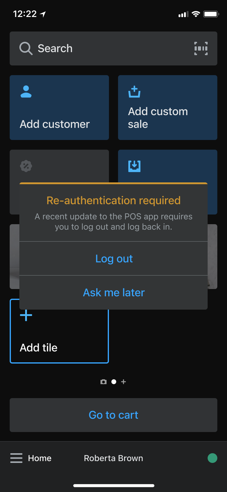 A screen prompts a user to log out and log in again from an app to re-authenticate