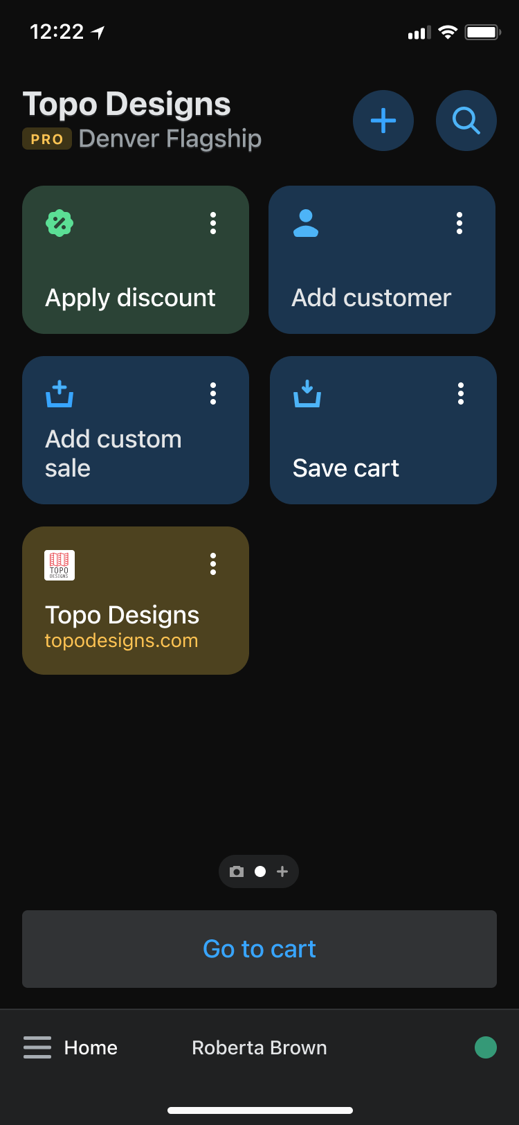 Different colored tiles display on an app page to give the merchant options to perform actions like applying discounts.