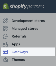 Gateways option in the Partner Dashboard sidebar