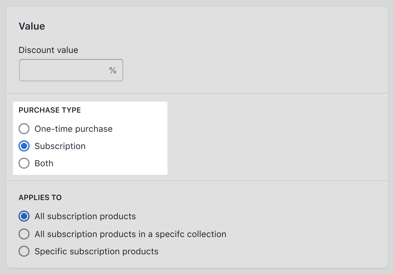 Purchase type options screenshot