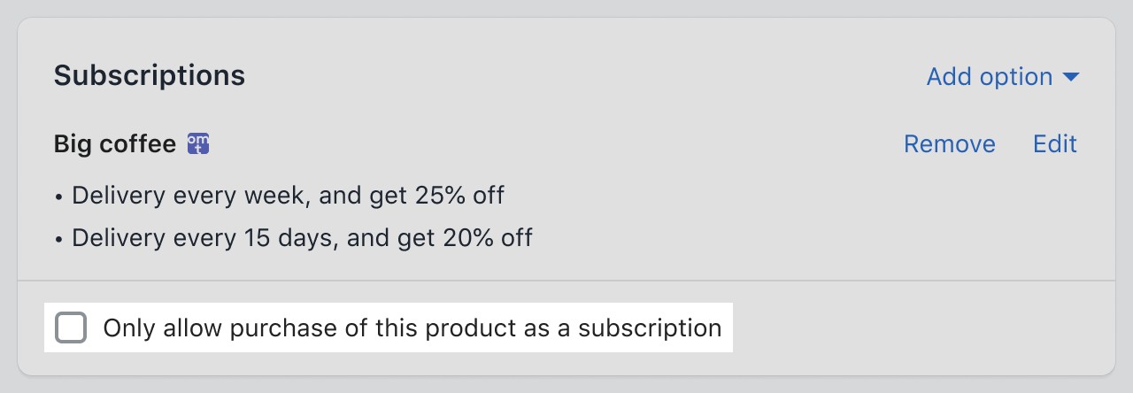 Sell product as subscription only screenshot