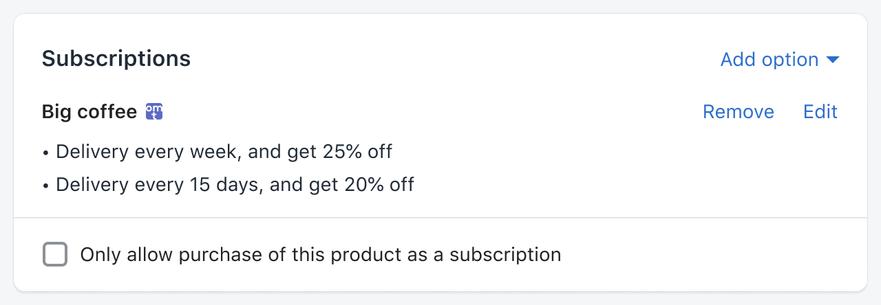 An example product subscription app extension rendered in Shopify