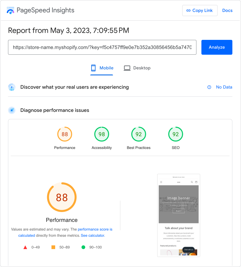 Record the mobile performance score that's returned.