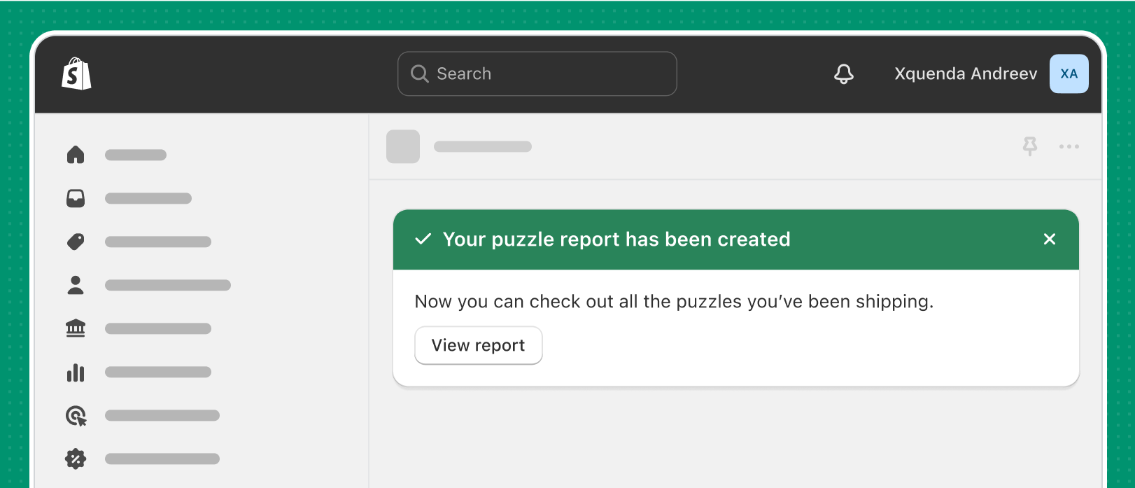 A success banner that reads 'Your puzzle report has been created' with a 'View report' button, styled in green.
