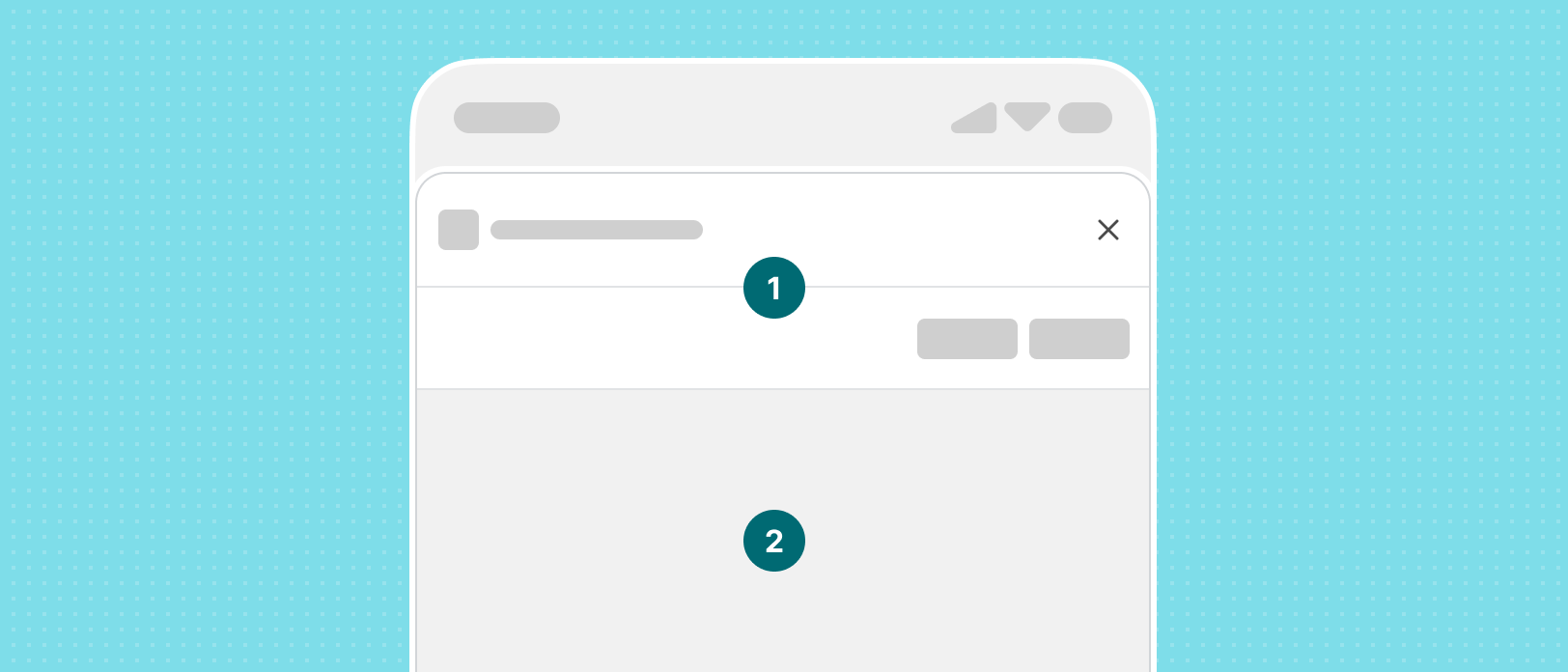 An empty max modal with the modal header at the top and an empty modal body below.