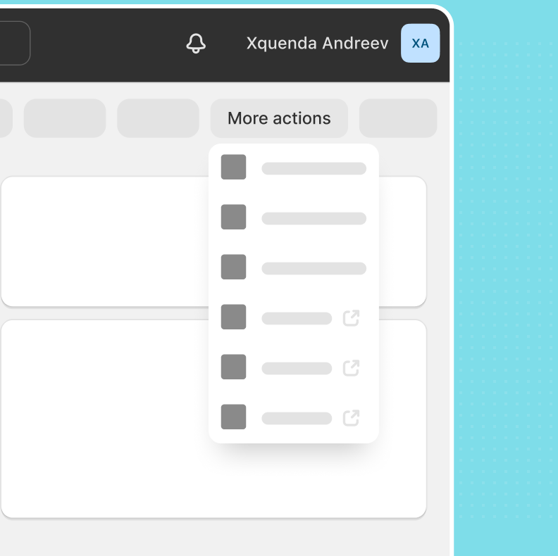 A wireframe of an open "More actions" menu.