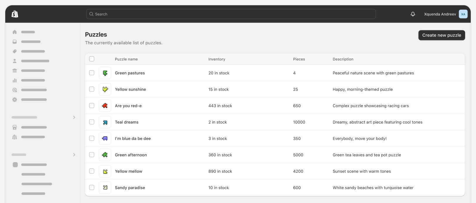 A full-width page with a single column layout that displays a list of products. The width captures each column of product information.