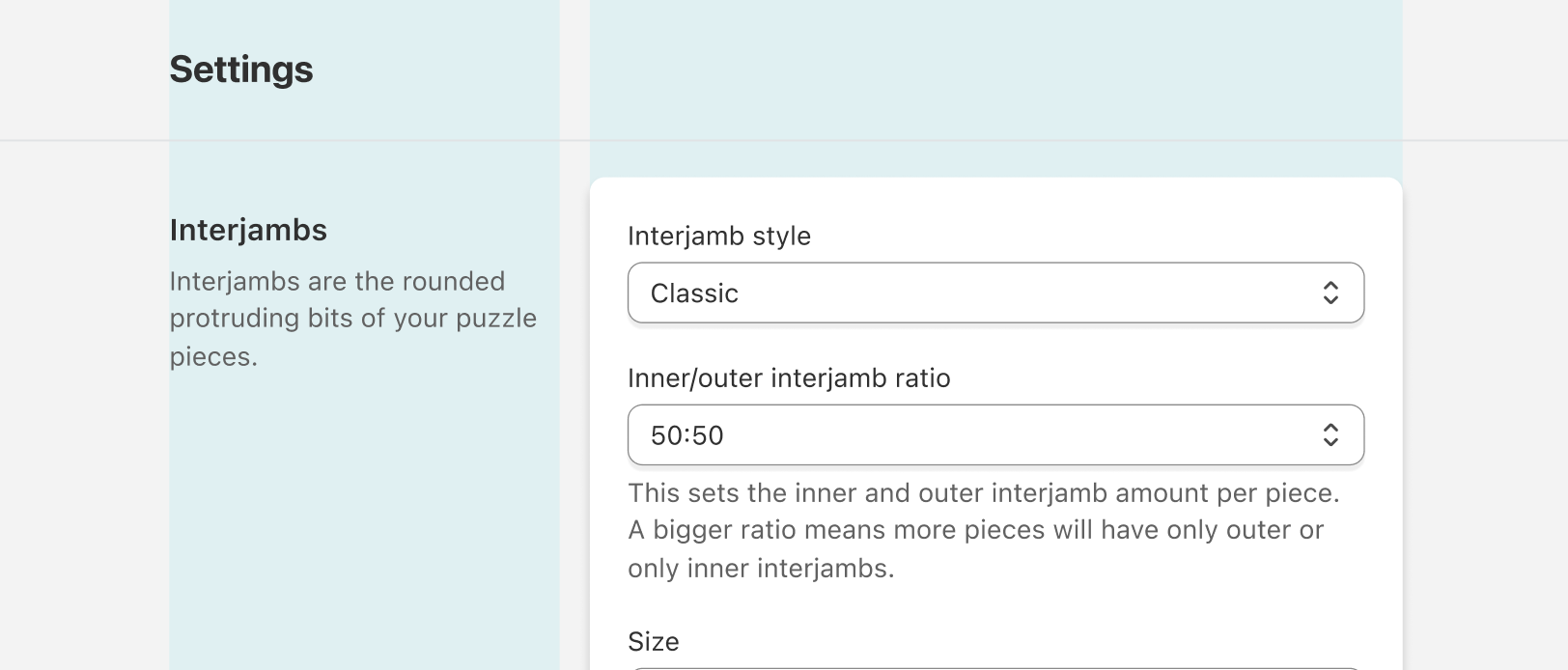 A settings layout with a thinner column on the left with a title and description, and a wider column on the right with form elements.