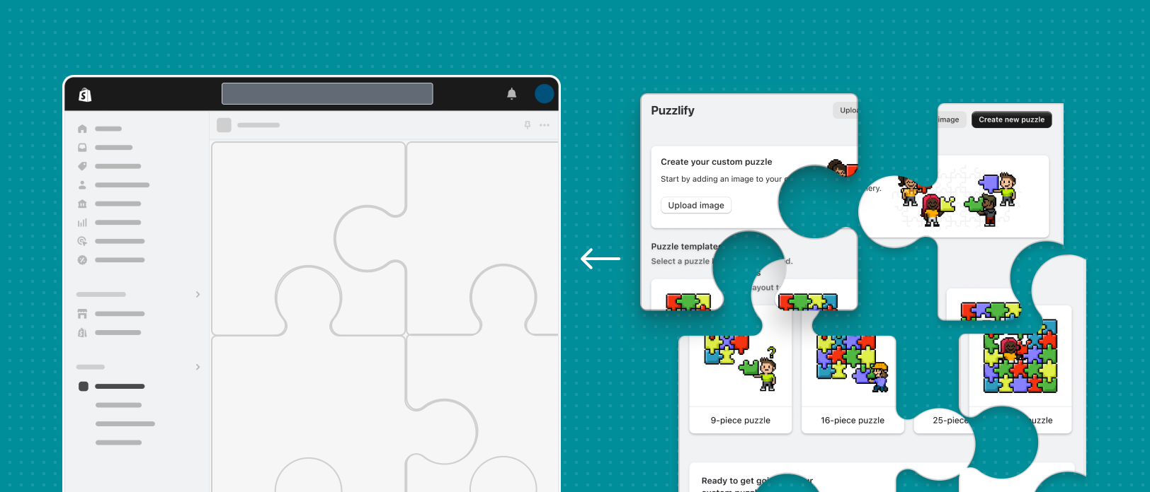 Puzzle pieces being used as a metaphor to show how your app should fit into the Shopify admin.