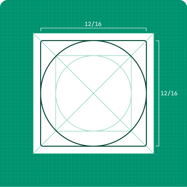 A diagram that shows the maximum size of an icon within the icon grid.