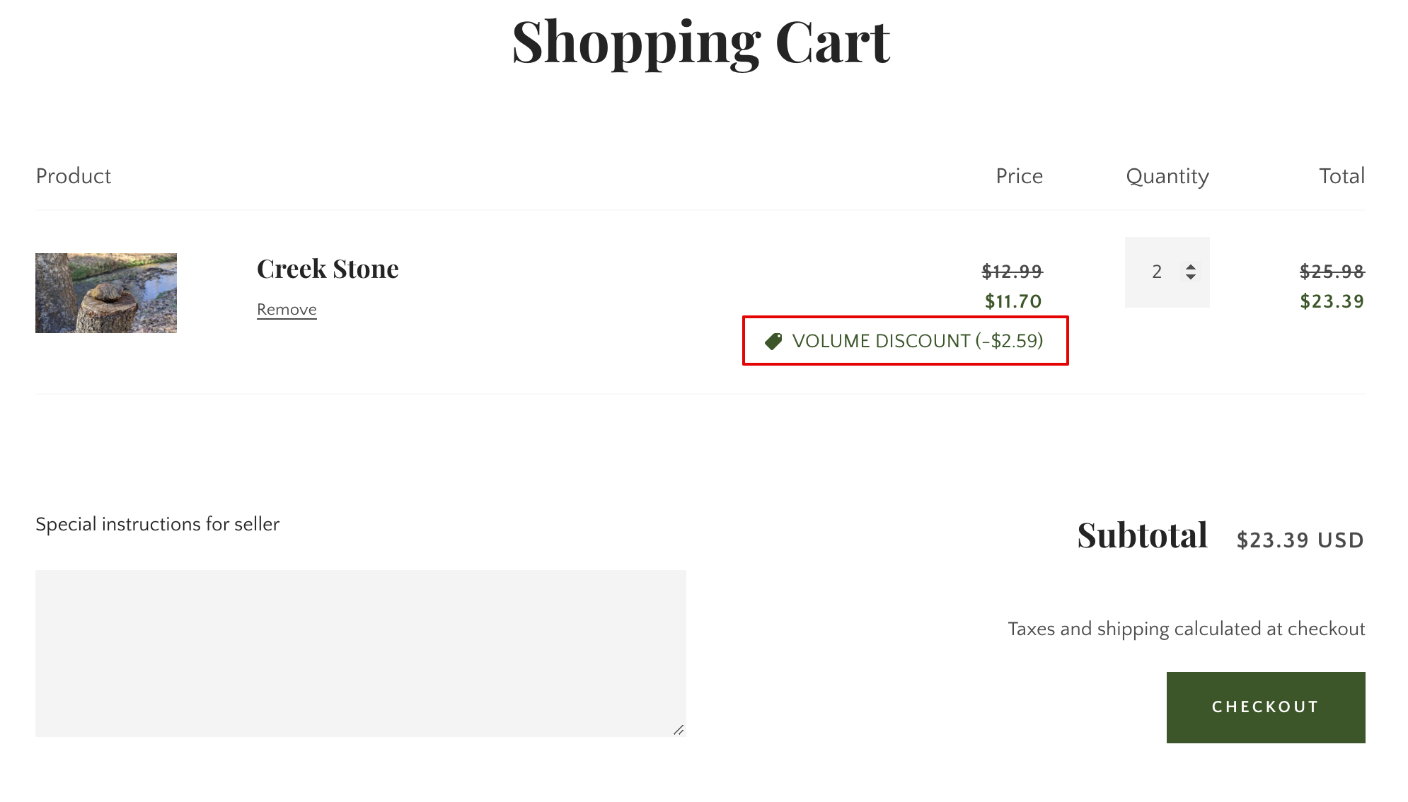An image showing a discount that was created by a Shopify function.