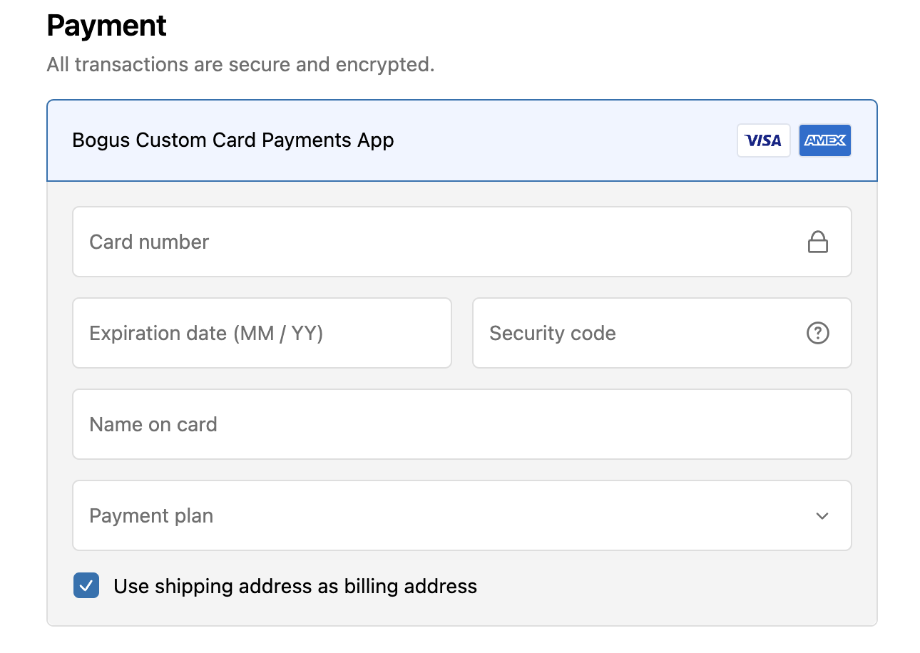 An example image of custom credit card payments app