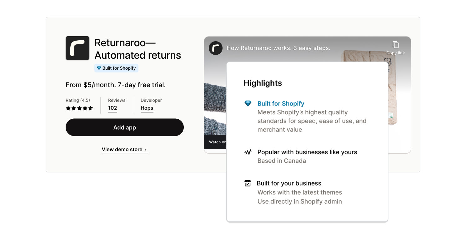 An image of the Built for Shopify highlight that appears on the app details page.