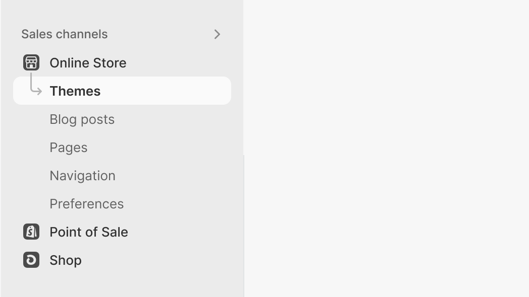 A close-up image of the Shopify admin sidebar navigation menu. This image shows the Sales Channels menu and the following child menu items: App name (selected), Page 1, Page 2, and Page 3.