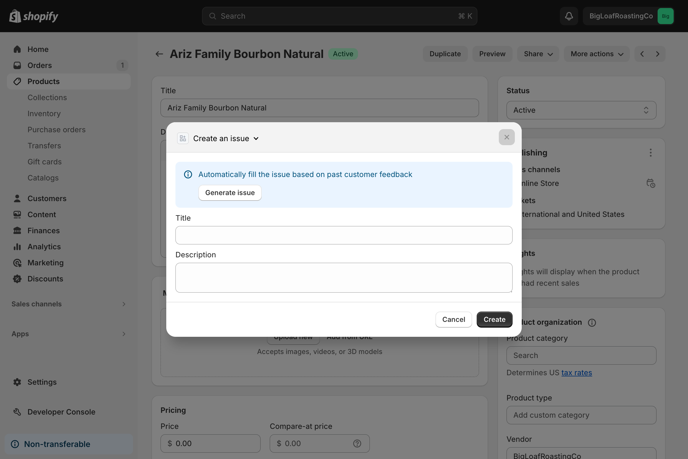 An issue title and description automatically generated with an admin action UI extension.