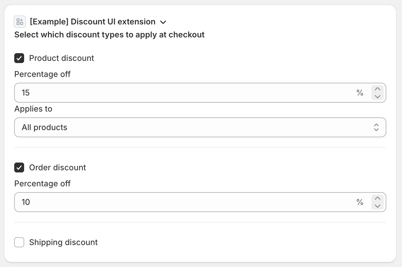 The Discount Function settings block with the extension name