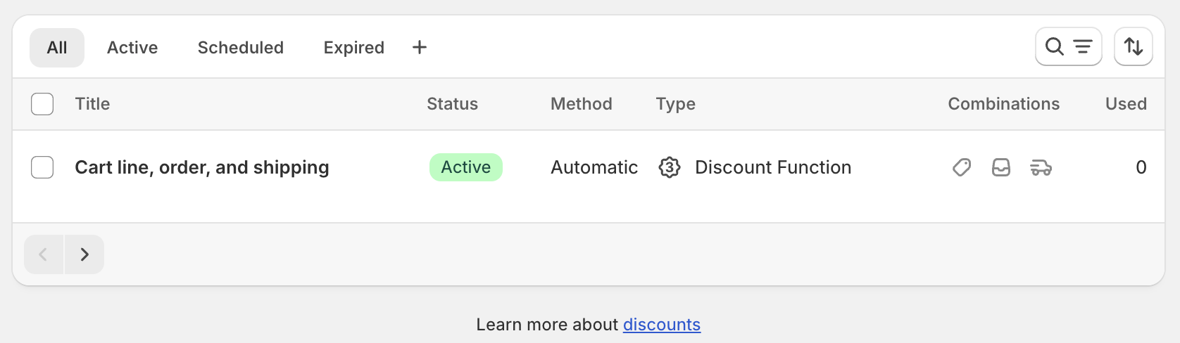 A list of all active discounts for the store.