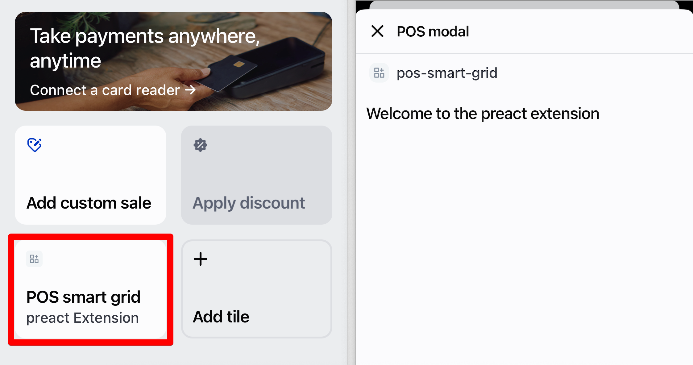 Mobile device showing the POS smart grid tile