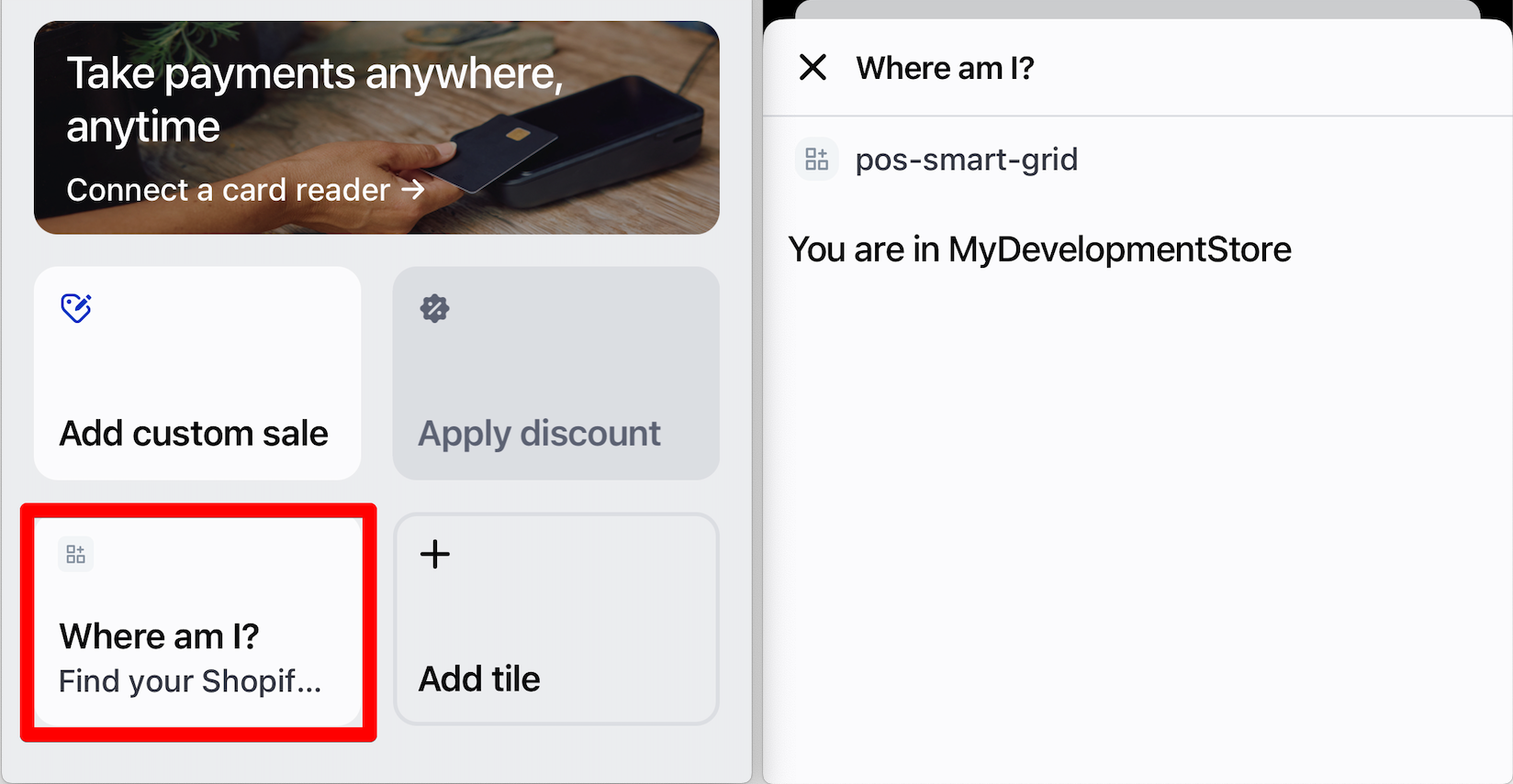 Mobile device showing the POS smart grid tile
