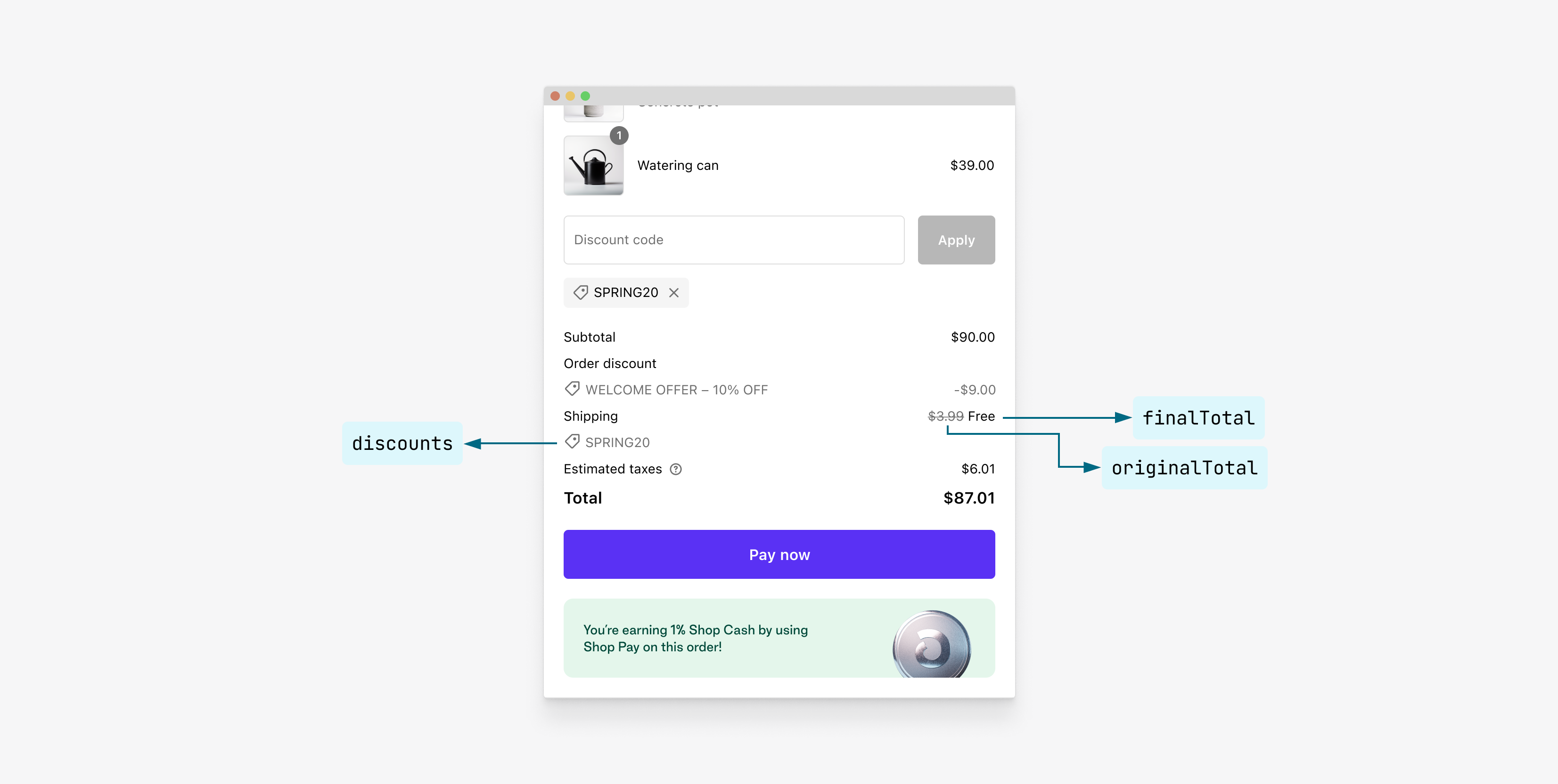 Shop Component total shipping price