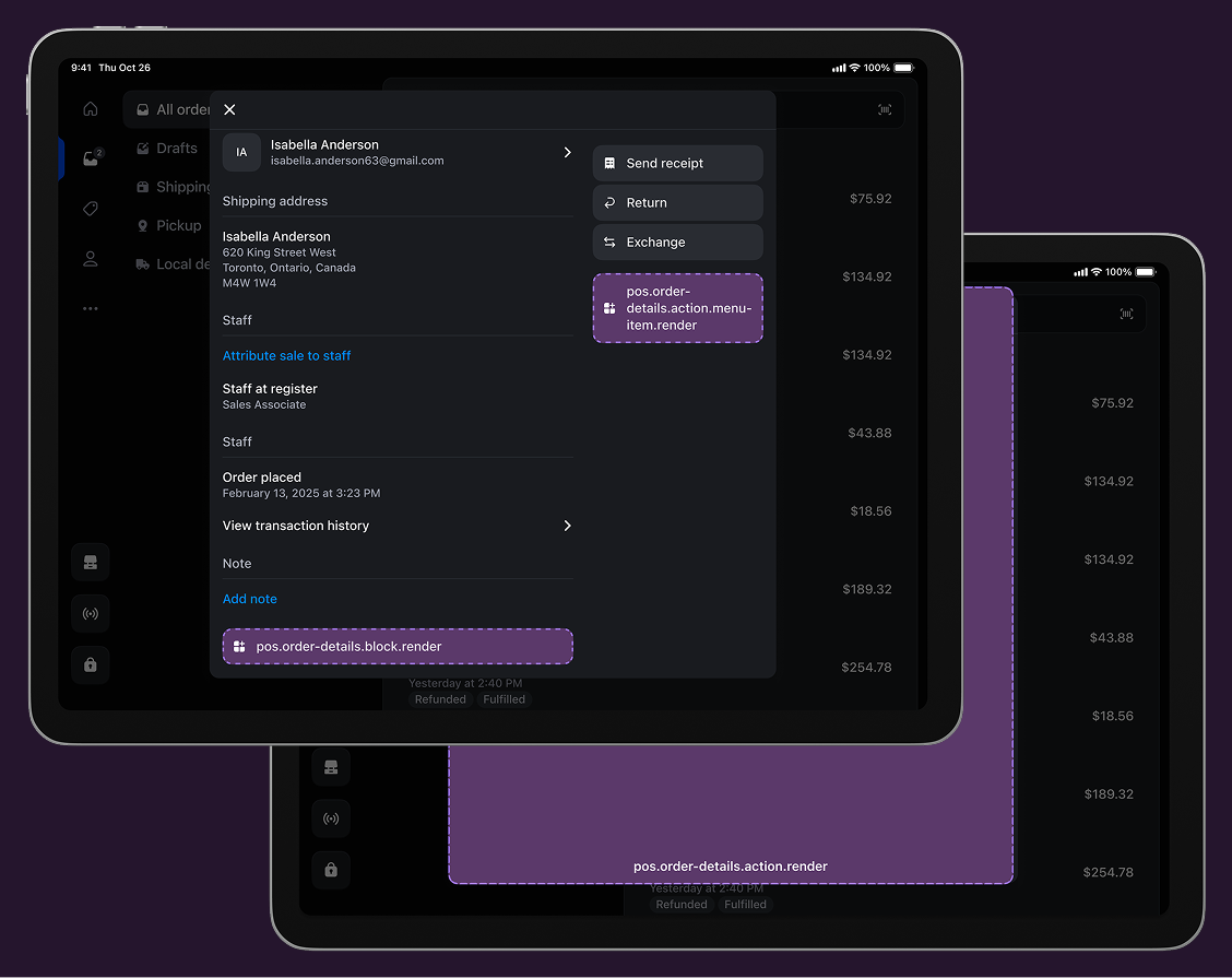 Order details targets overview