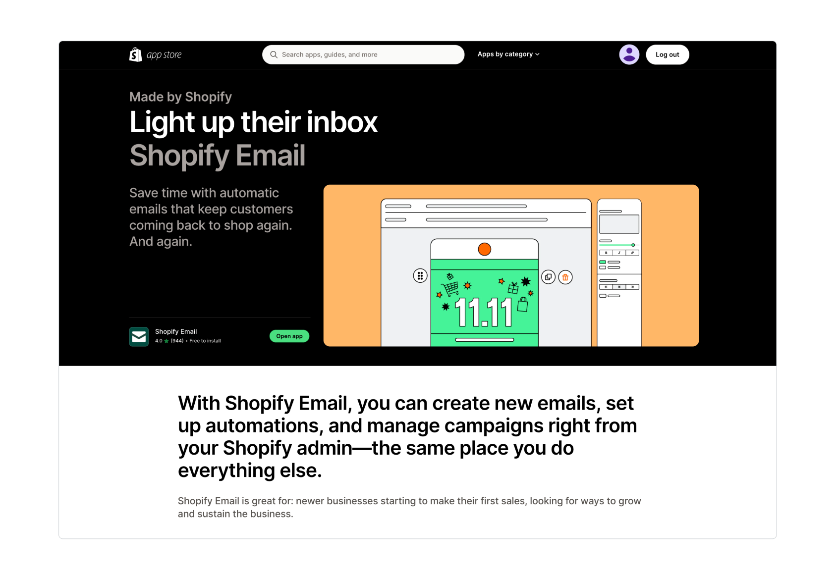 An example of a story page on the Shopify App Store.