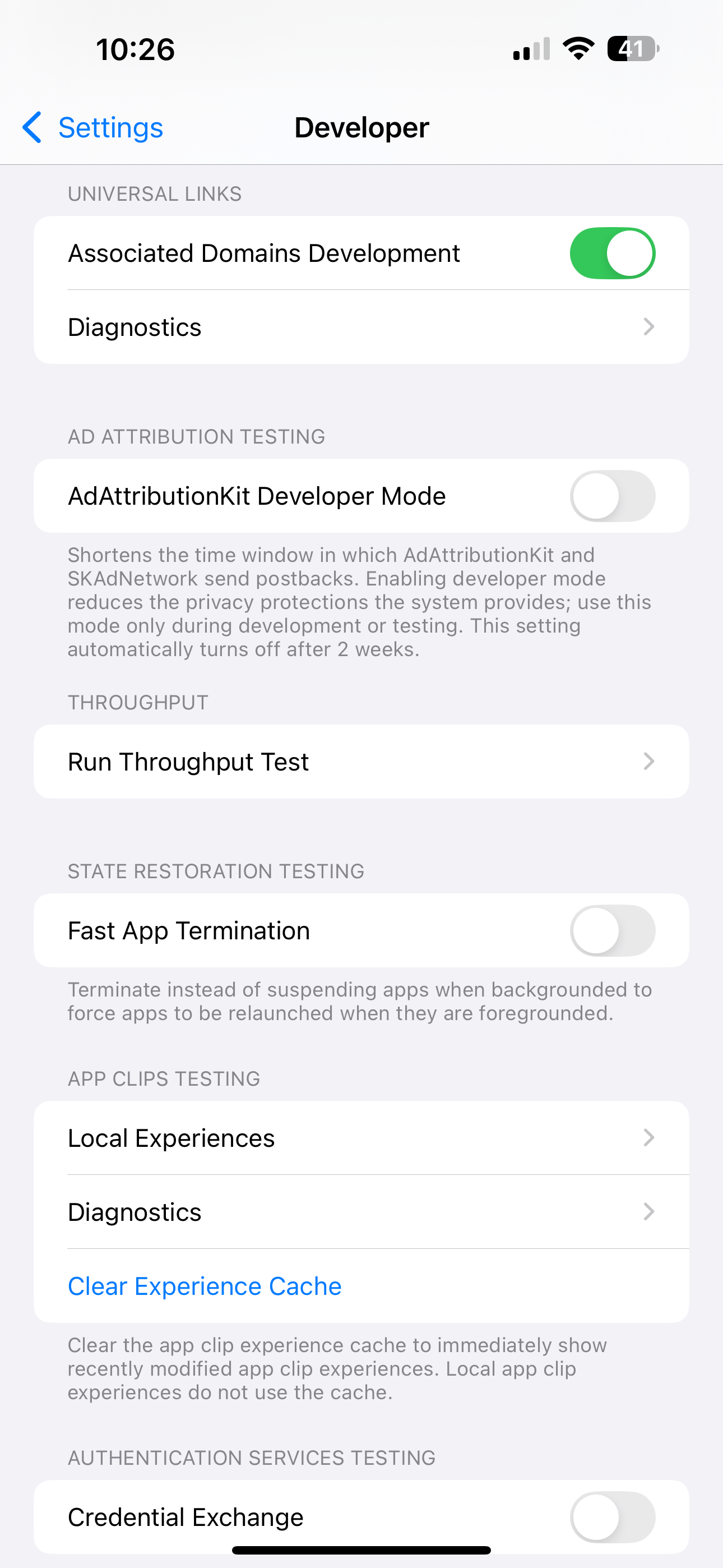 Settings - Developer