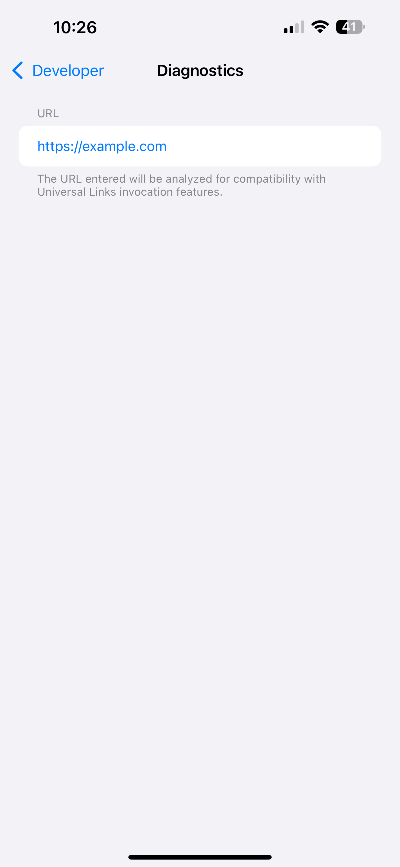 Settings - Developer - Universal Links