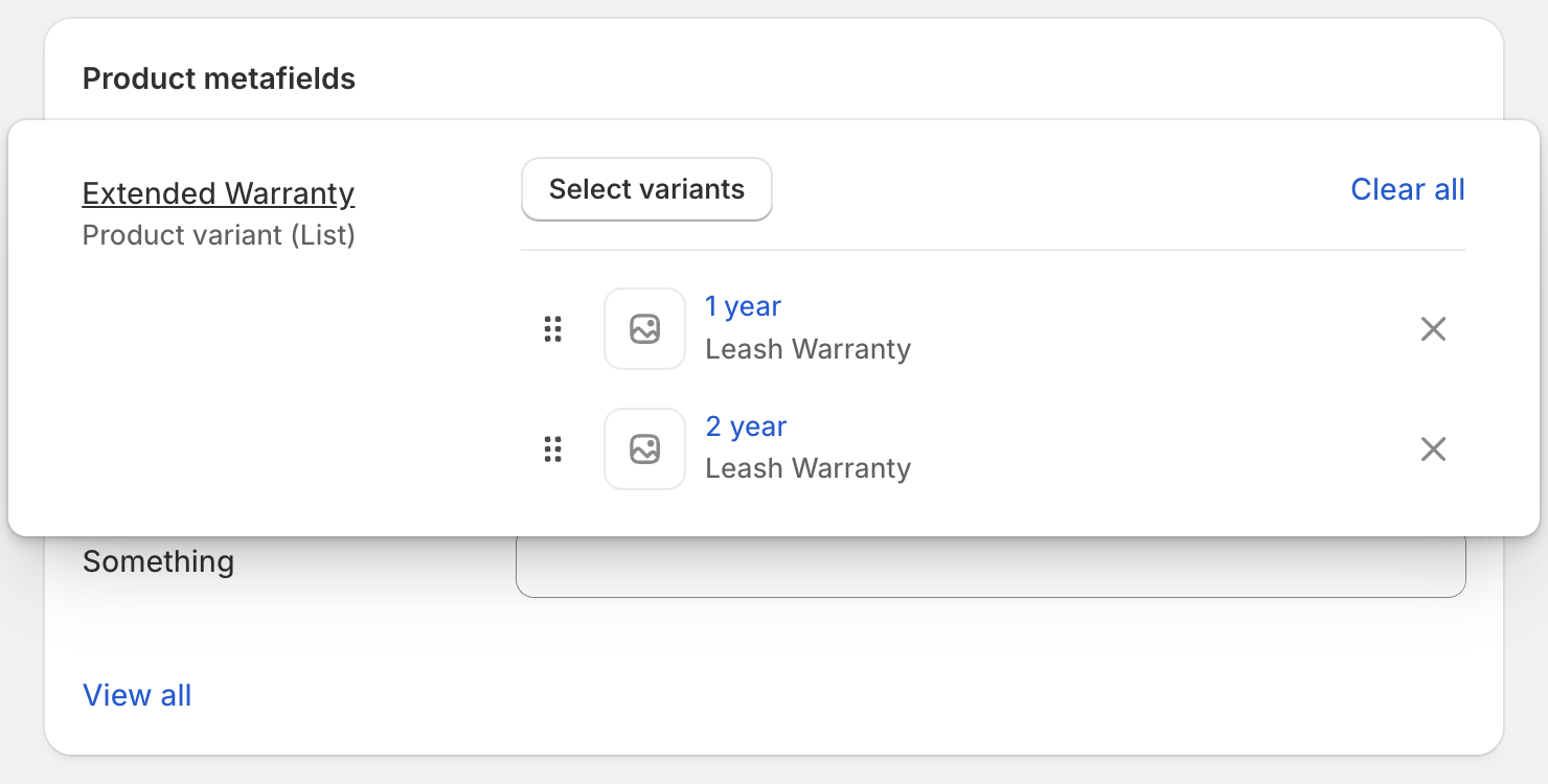 Metafield definition for extended warranty