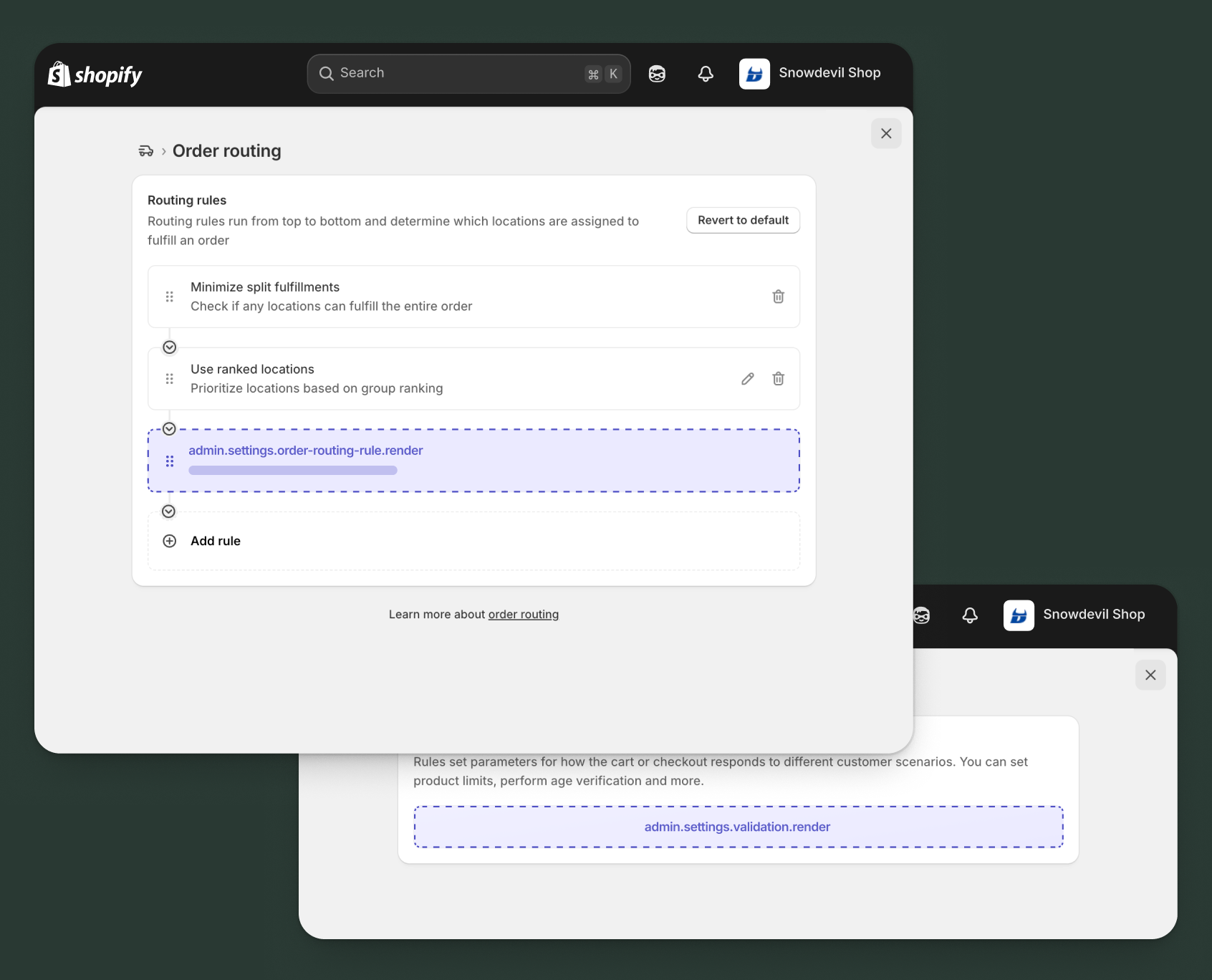 Function settings targets overview