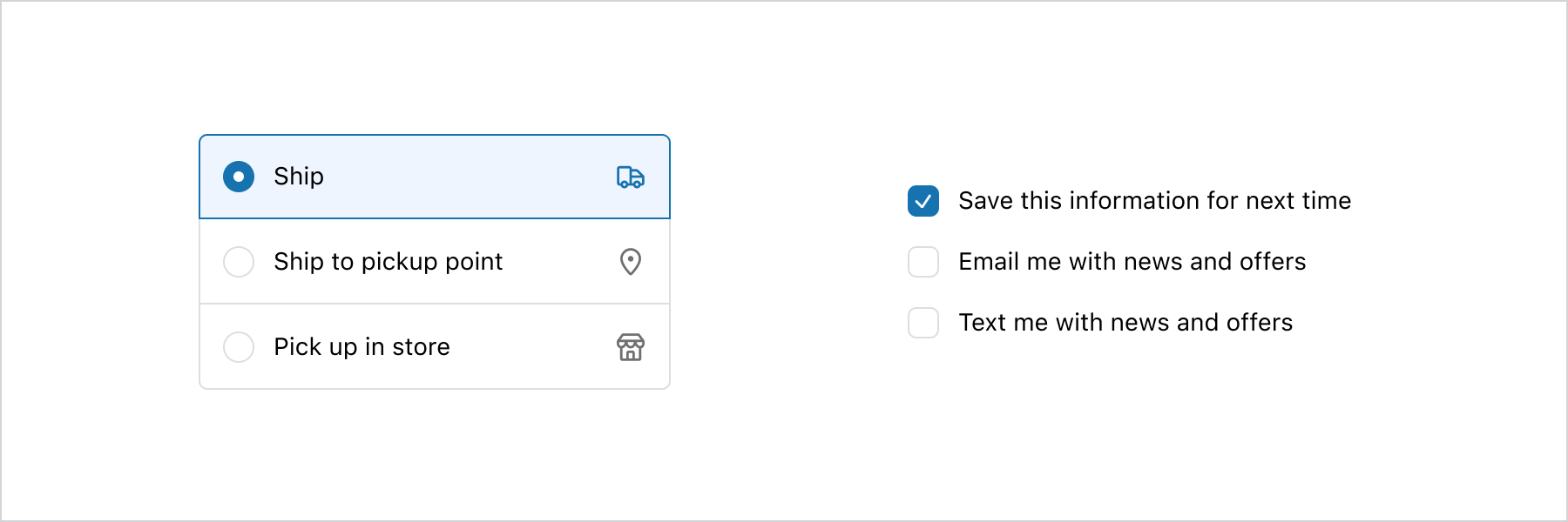 A choice list with radio button options