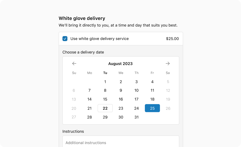 A choice list with conditional detail fields shown for the selected option