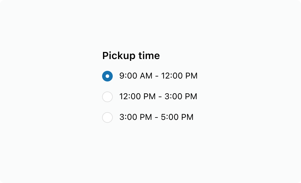 A choice list displaying time slot options in a compact layout