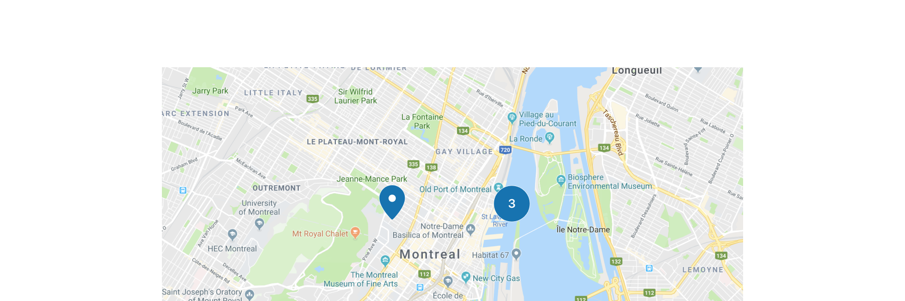 A map with a single marker pinpointing a location.