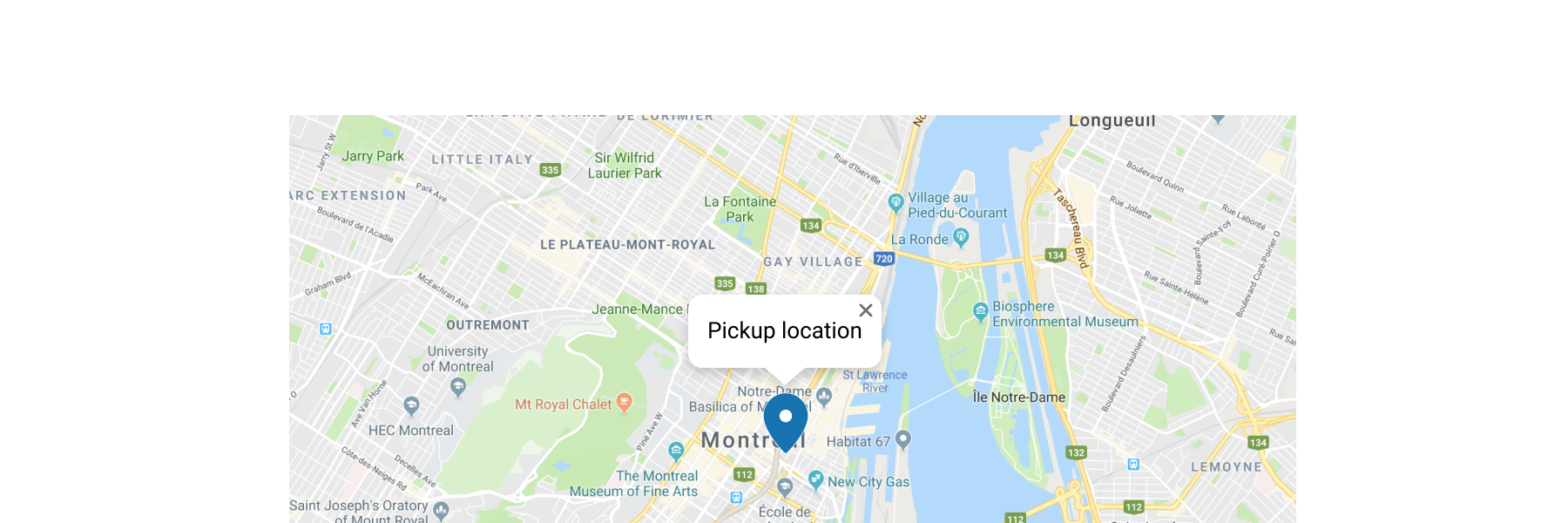 A map marker with a popover displaying a store name.