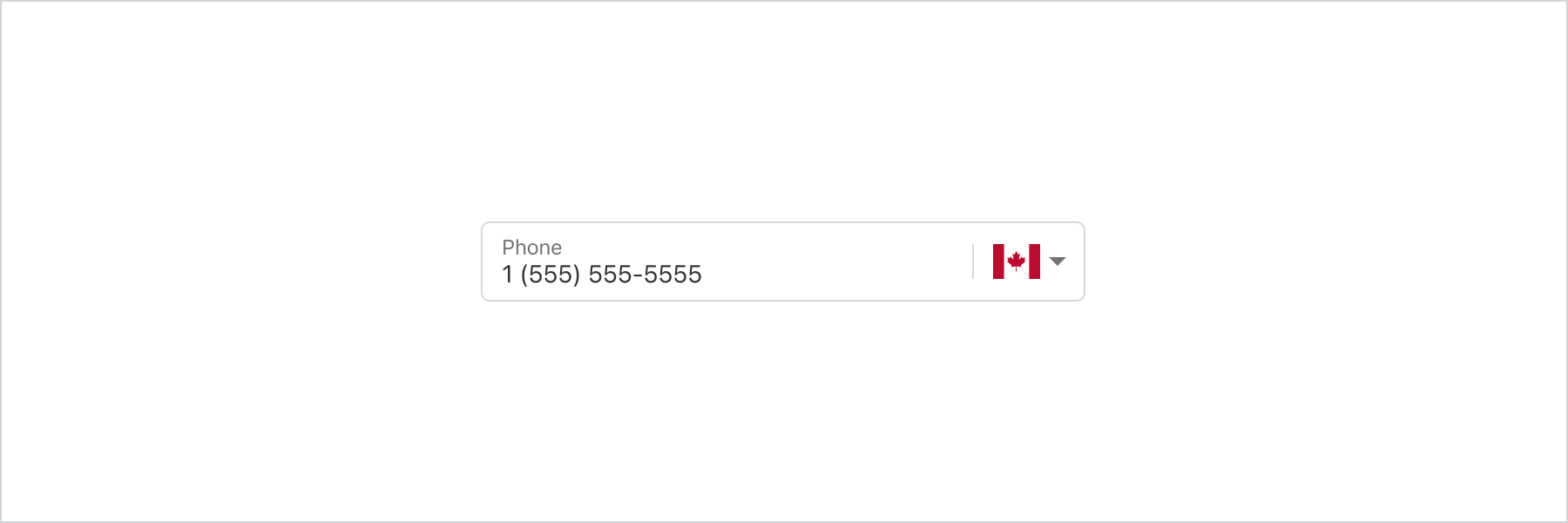 A phone field with a country code dropdown and number input