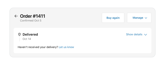 A Page component showing a page title, description, and order action buttons.