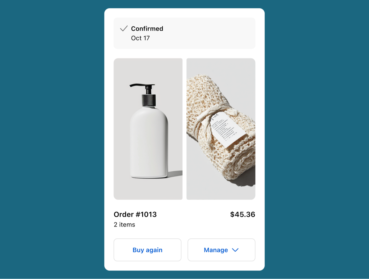 A resource item representing an order with product details and action buttons