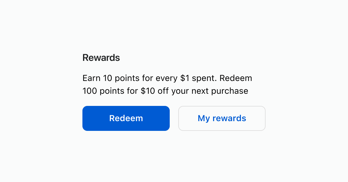 A card-like section with a Rewards heading, descriptive text, and action buttons.
