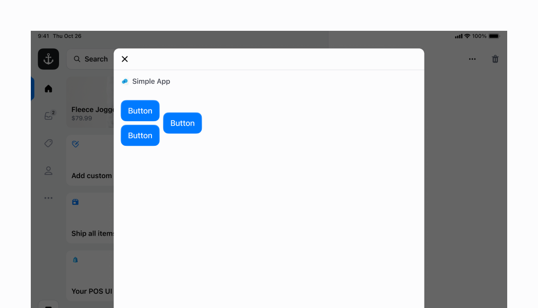 Center children along the vertical axis using \`alignItems='center'\`. This example shows an inline stack with two children of different heights (a nested block stack and a button)—since the block stack has greater intrinsic height, \`alignItems='center'\` centers both children along the cross-axis.