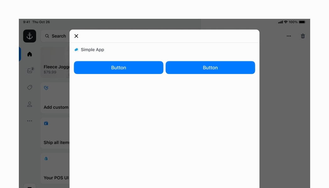 Make child components expand to fill available space in an inline stack using \`flexChildren={true}\`. This stretches the two buttons to occupy maximum space within the inline container, distributing space evenly across children for full-width layouts.