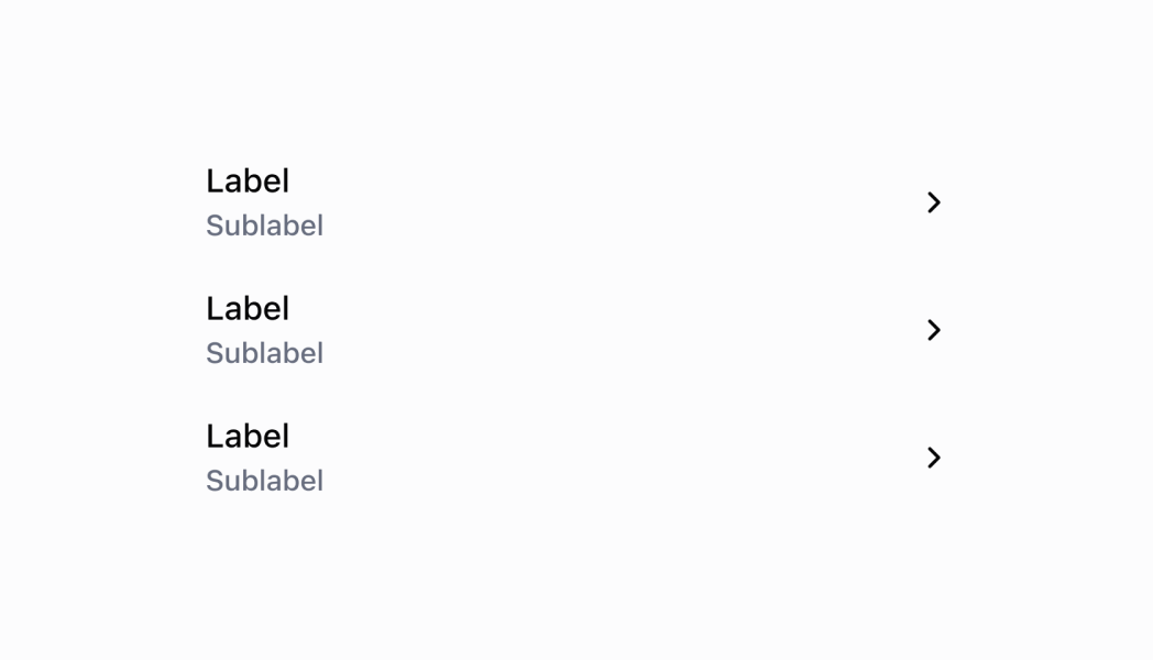 Display structured data in organized rows with rich content. This example demonstrates a List component showing products with labels, subtitles, images, and interactive elements, providing consistent formatting for collections of items like products, customers, or menu options.