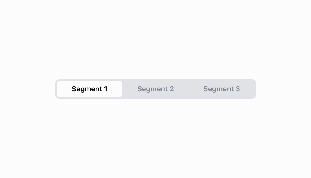 Enable view switching or content filtering with mutually exclusive segments. This example shows a SegmentedControl that displays options in a compact horizontal layout with clear visual selection states and smooth transitions, ideal for view toggles or filter controls.