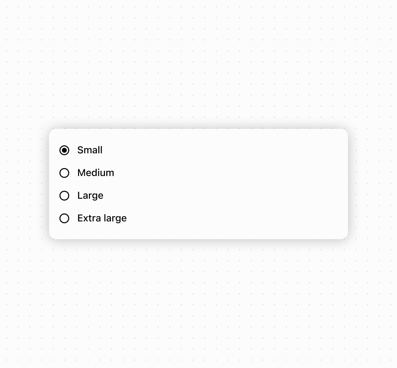 Present options using a choice list component. This example shows a basic choice list for single selection.