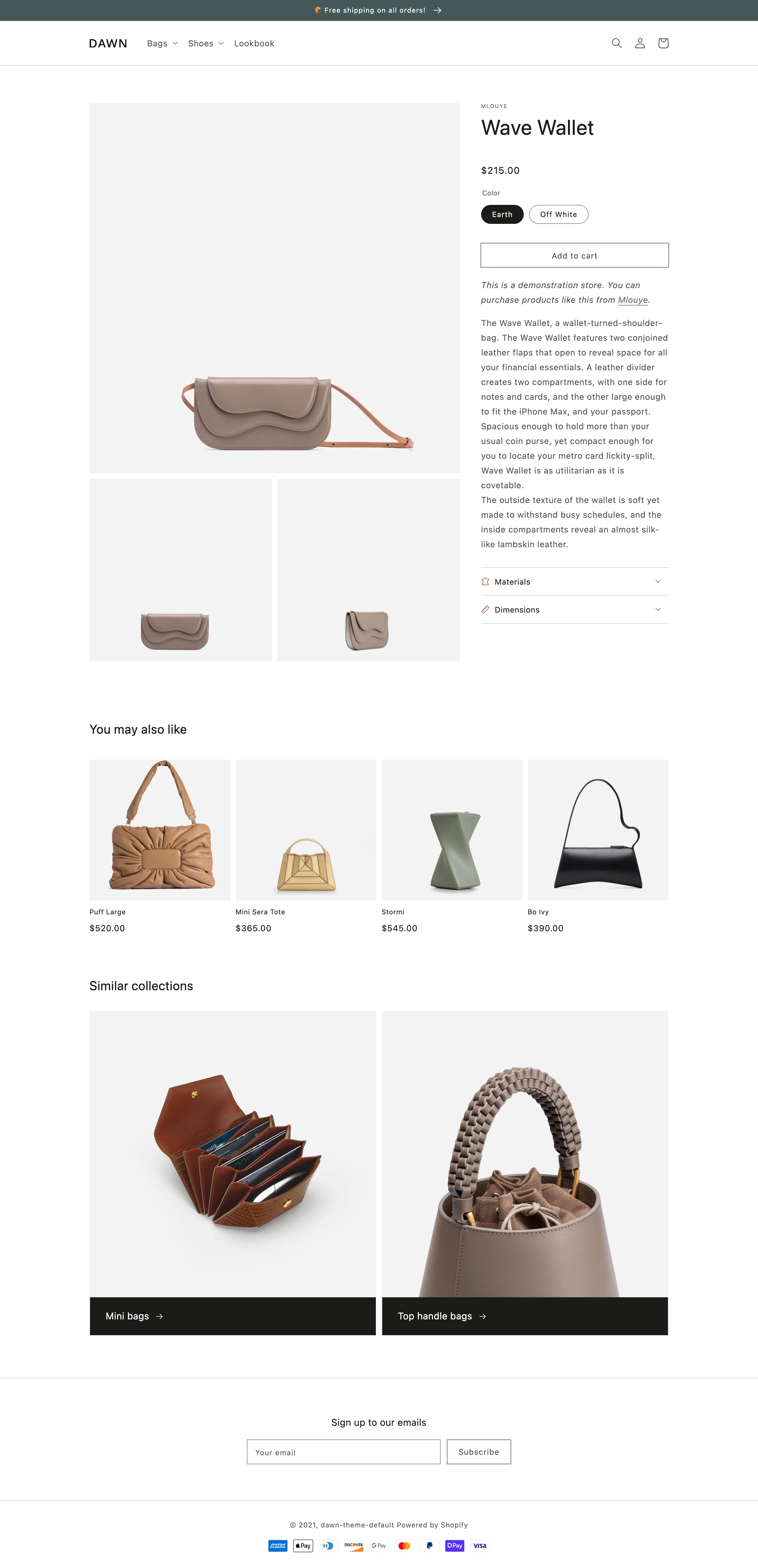 An example of the product template in Dawn