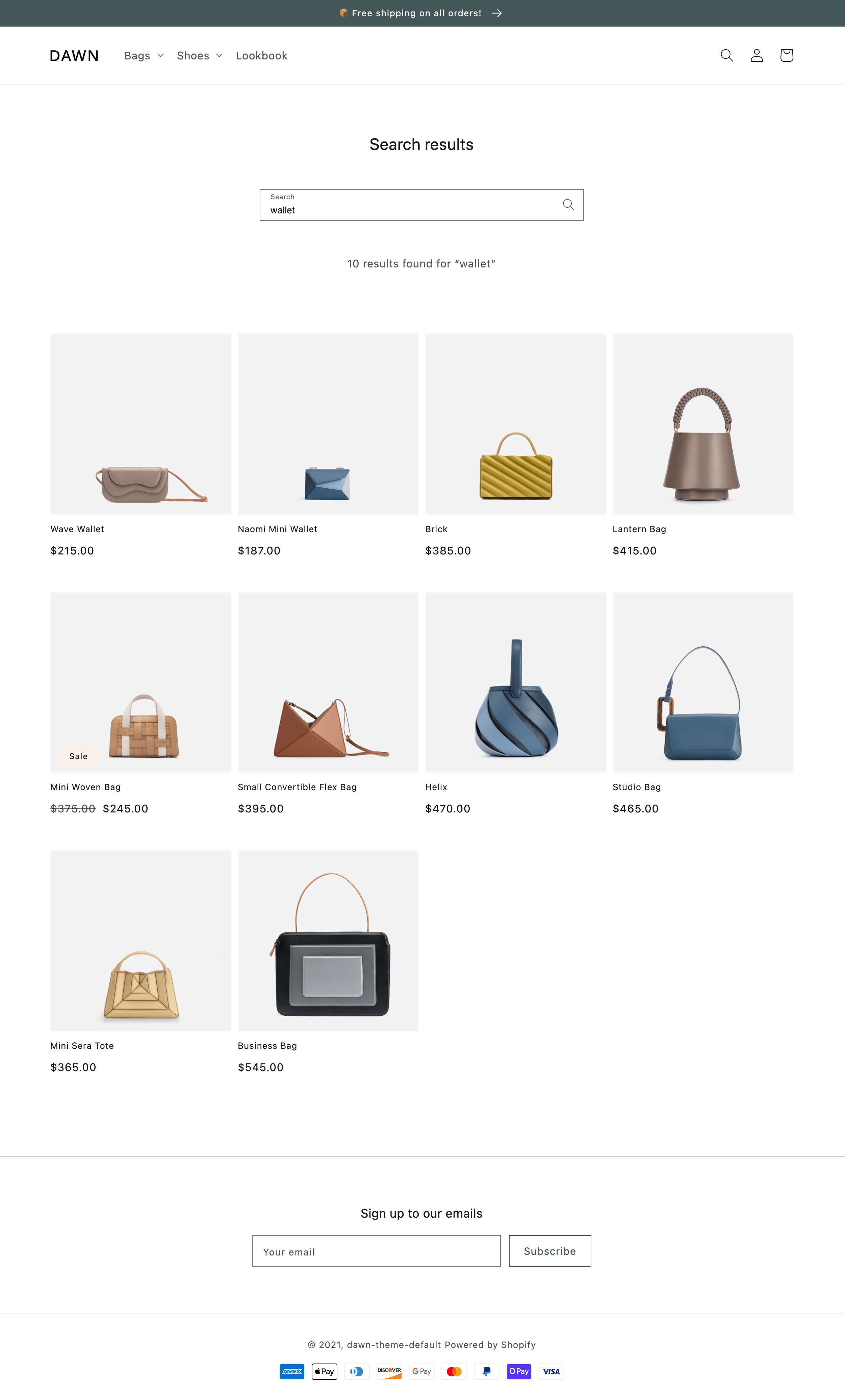 An example of the search template in Dawn