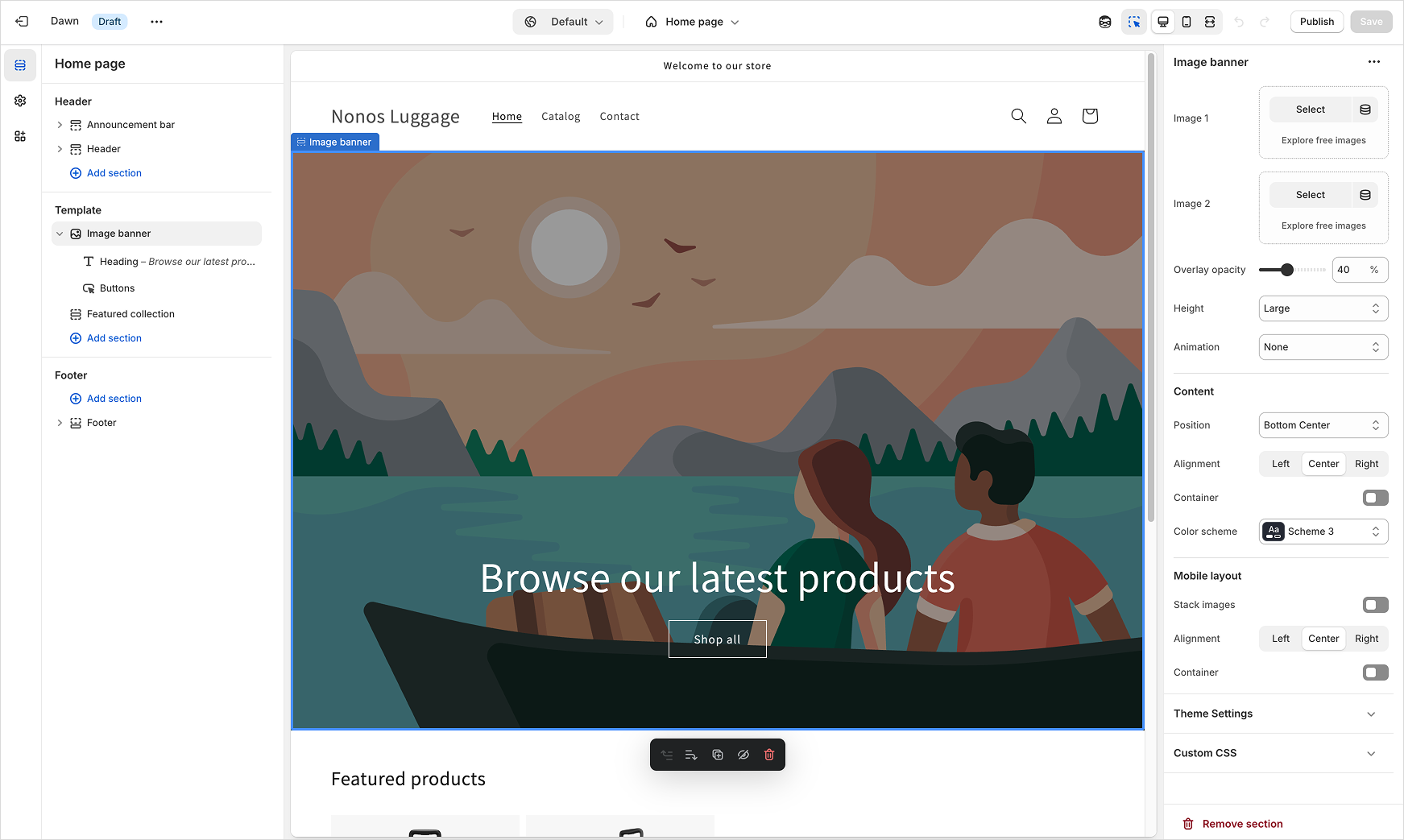 The theme editor in the Shopify admin