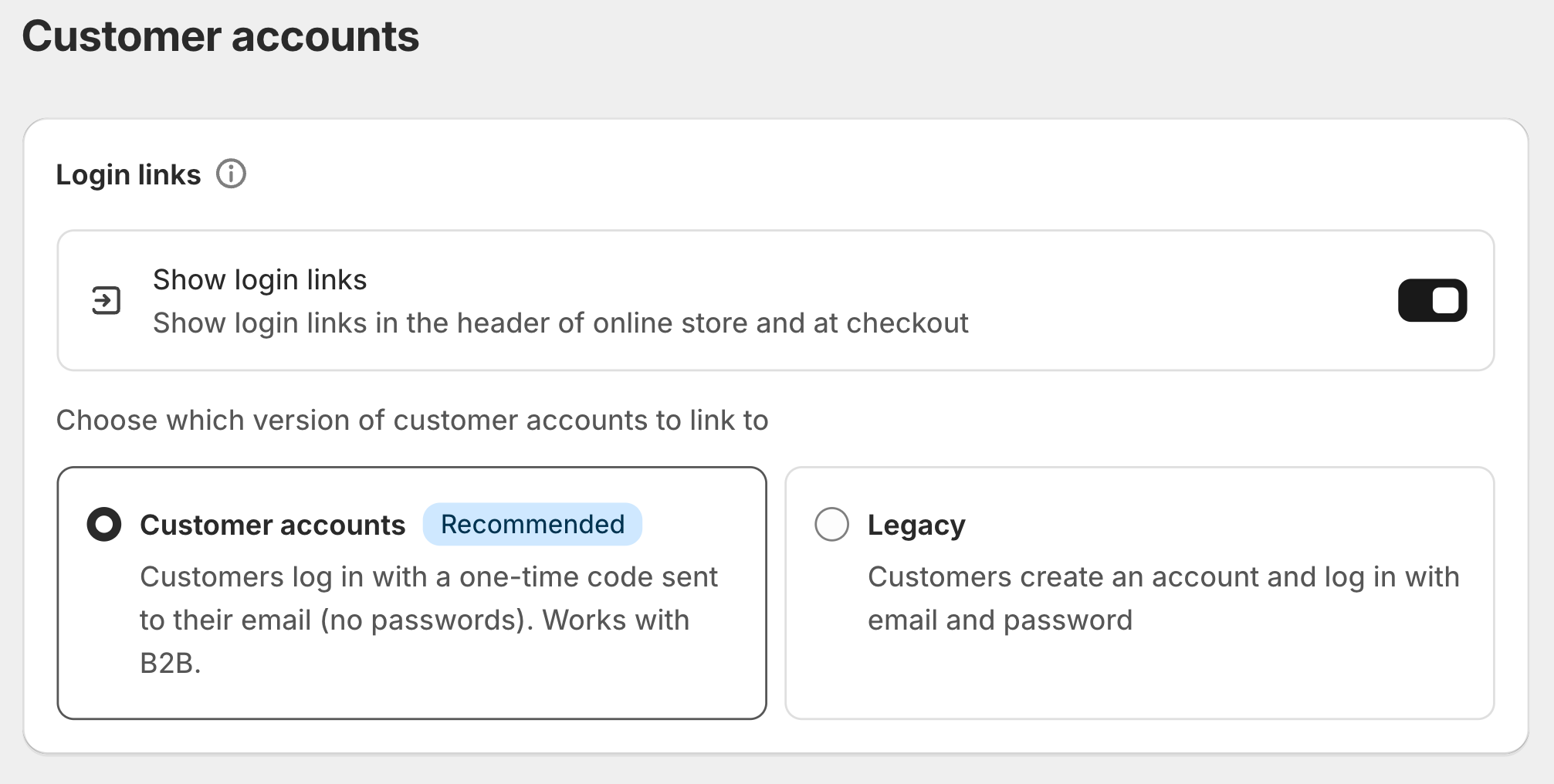 An image of Customer account settings and customer accounts selected