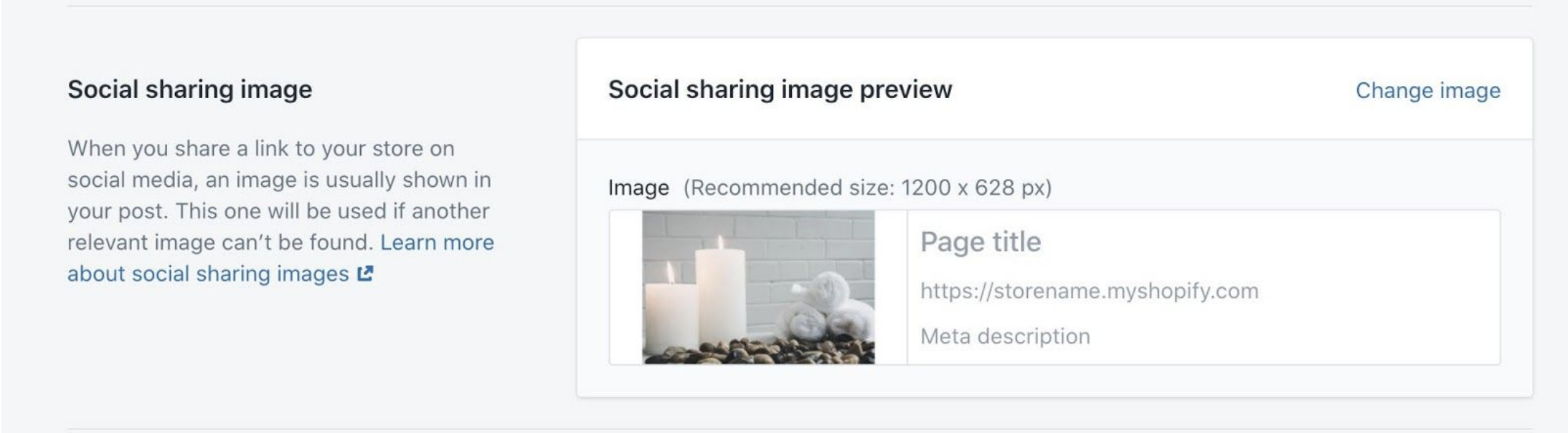 Admin settings showing a preview of an image shared on social media